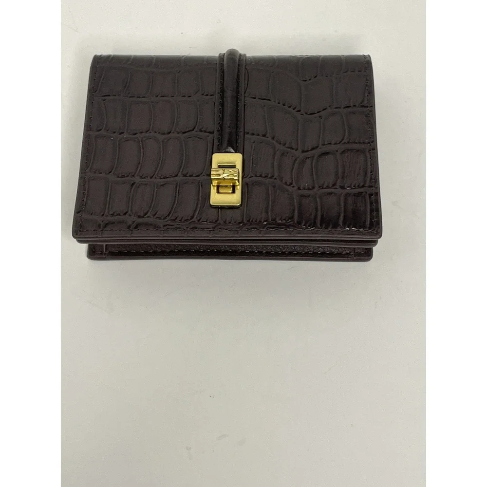 J. McLaughlin Dinah Leather Card Holder -Brown Crocodile Wallet - Picture 1 of 10